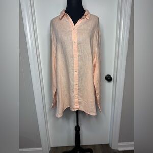 J. Jill Love Linen Essential Button Down Long Sleeve Peach Shirt Size XL